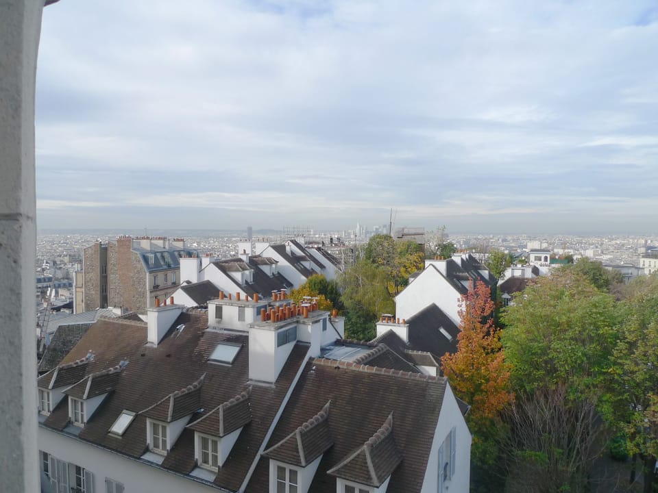 Stunning flying view over Paris from the apartment