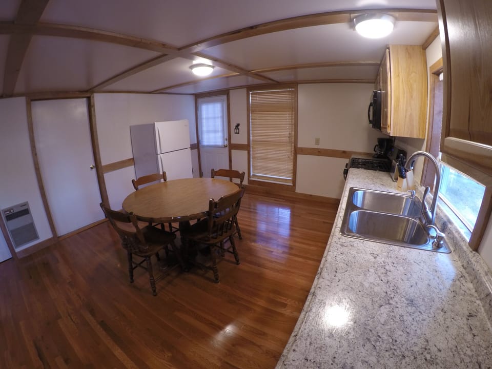 Generous counter space, full sized gas range, fridge/freezer,  & microwave