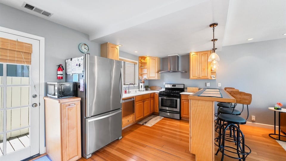 The kitchen is fully equipped with stainless steel appliances and everything the chef in the group needs for meal time