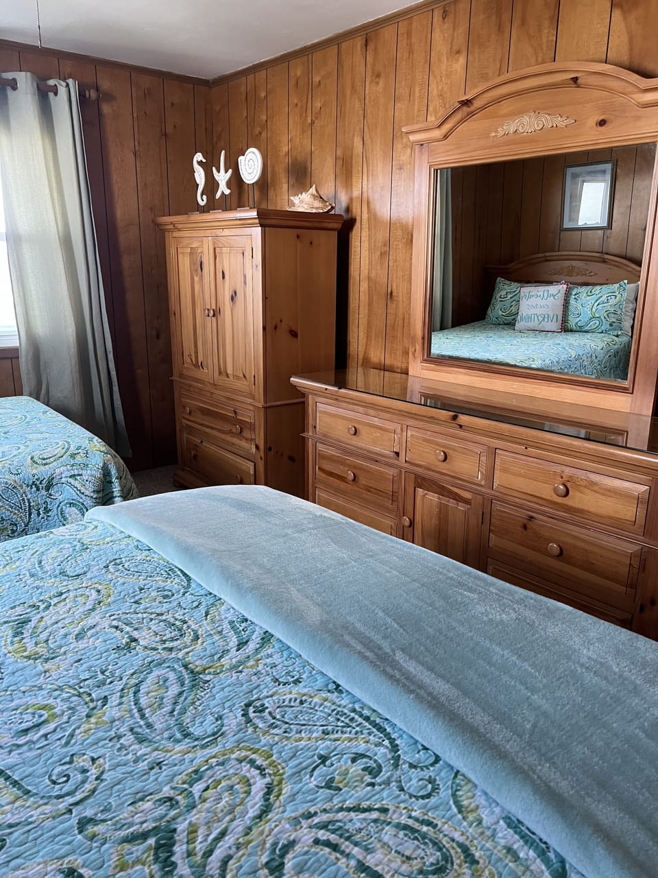 Ocean front room with one QUEEN bed and one DOUBLE bed.