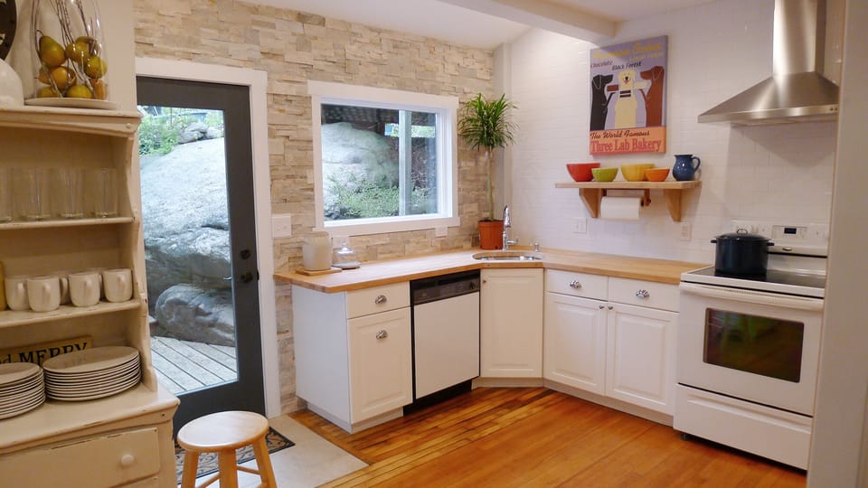 Kitchen has access to exterior decking.