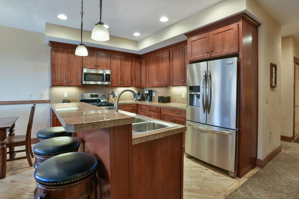 Well stocked kitchen for your family and friends.