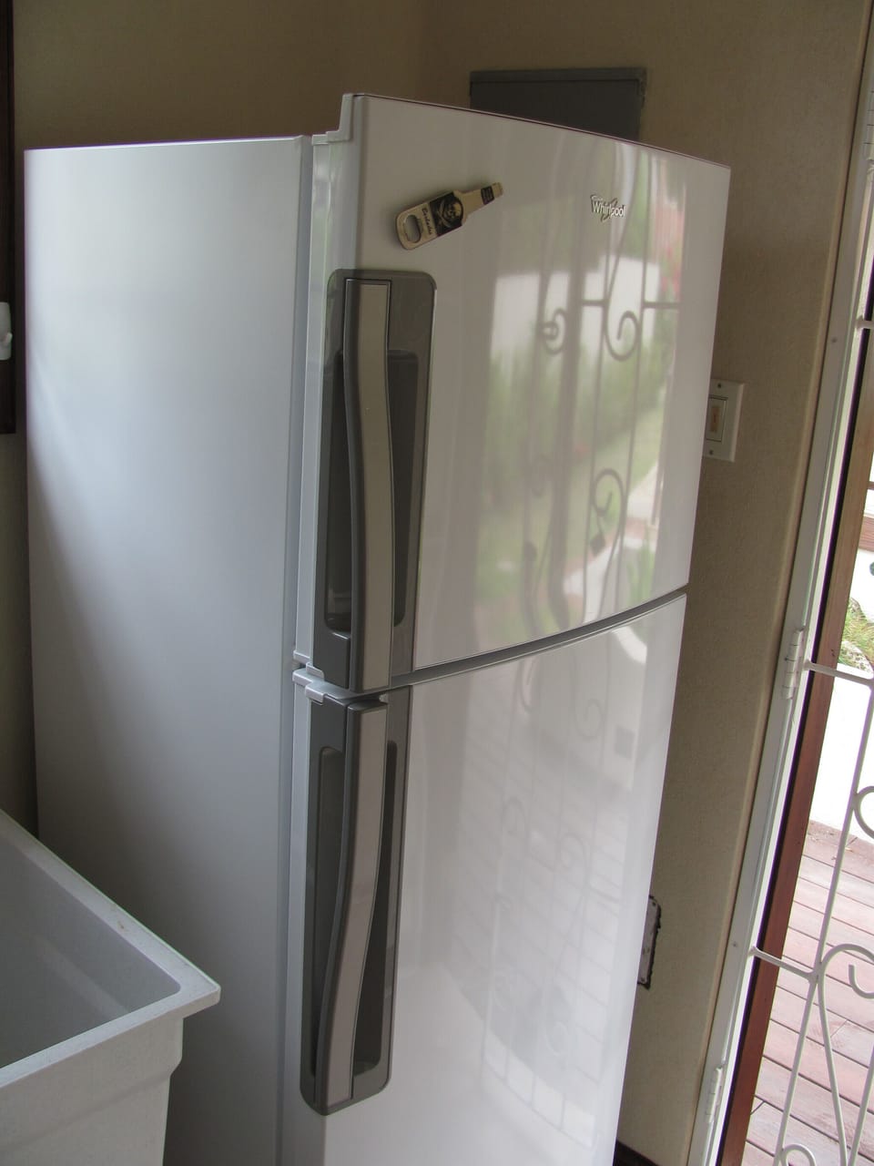 Large refrigerator available for use. Located in laundry room.