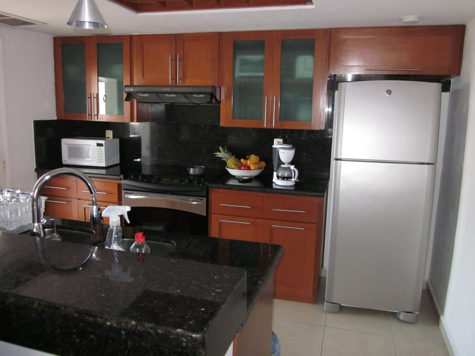 Kitchen and granite countertops.