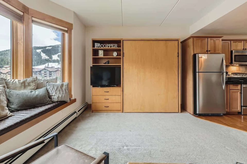 Murphy Bed folded up.  Views of the slopes right out the window!
