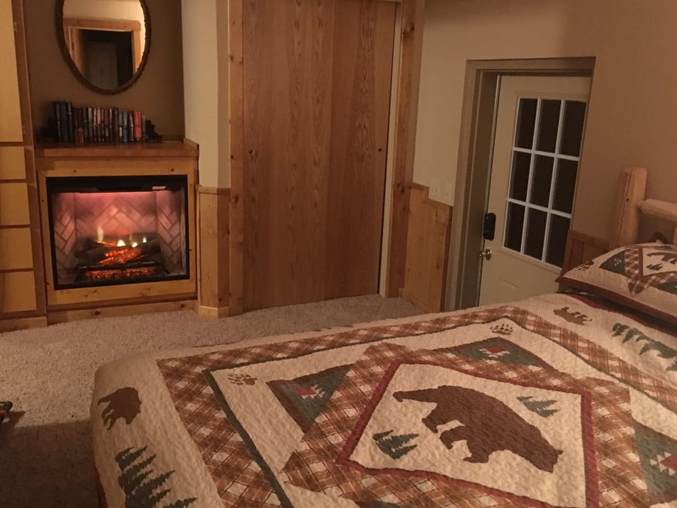 Added new electric fireplace  no flame but looks cool.  totally kid safe :)