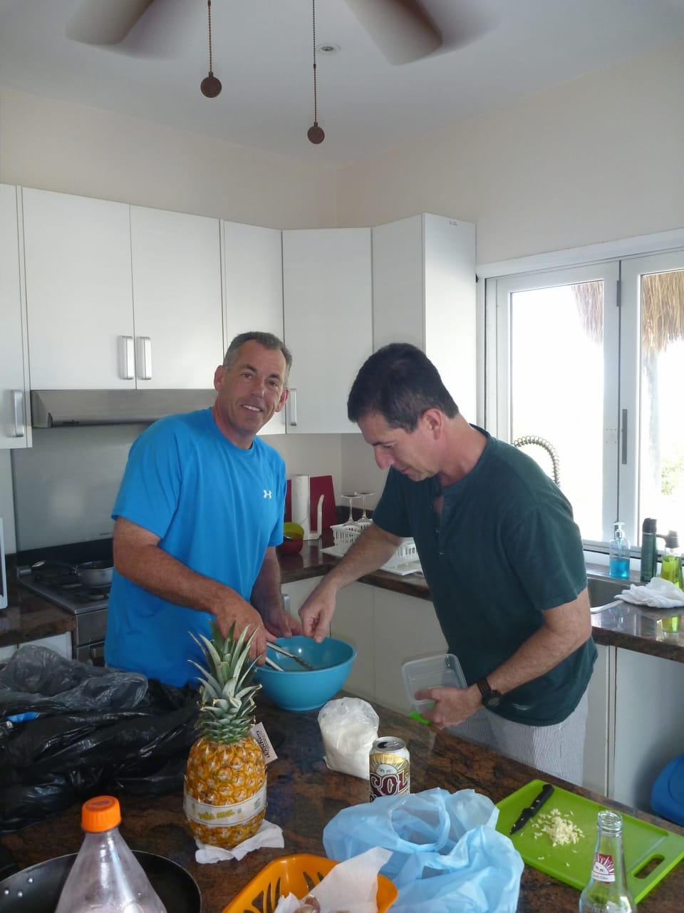 Mixing beer batter for frying the grouper and red snapper we caught that day