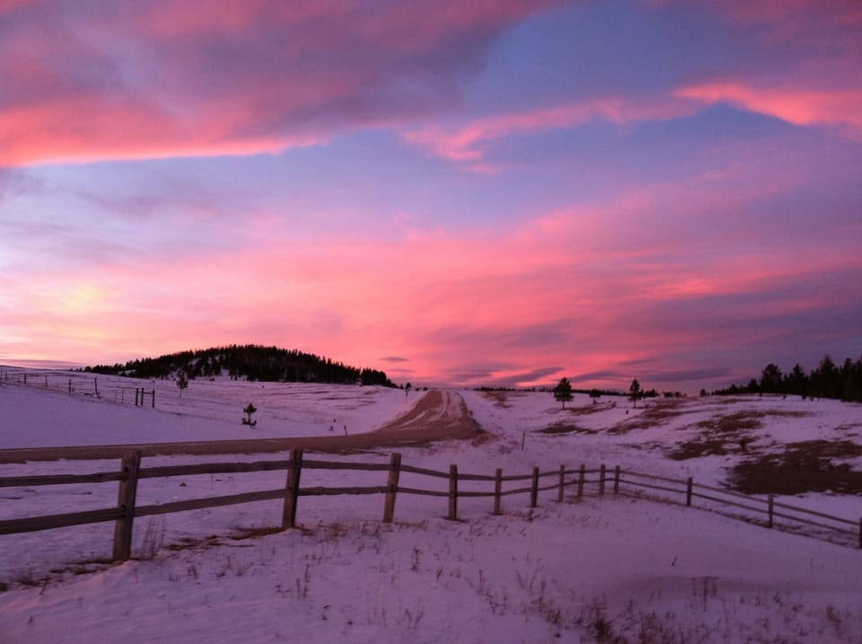 Winter sunset view from the cabin