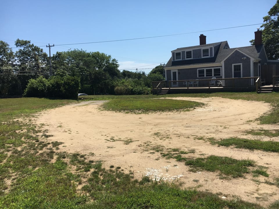 View of circular driveway. 