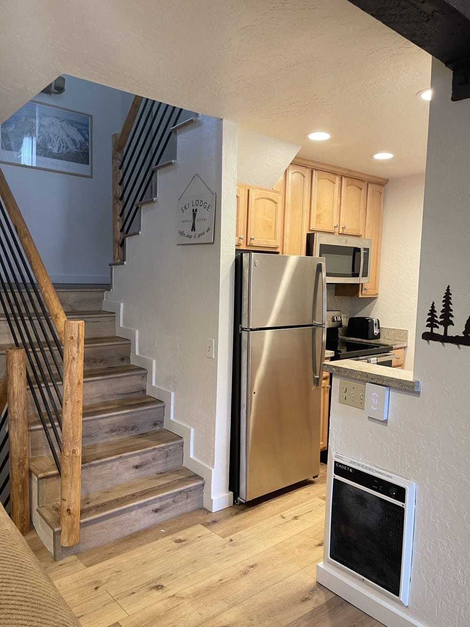From the kitchen you can head up to the loft/bunk area and a full bathroom. 