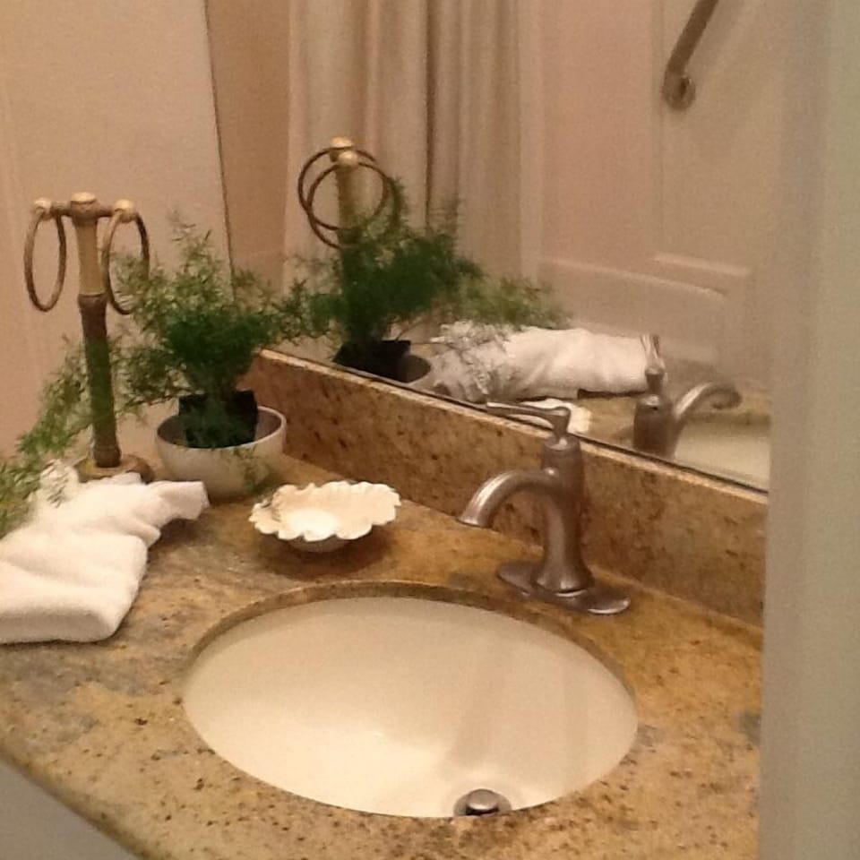 Walk-in shower, granite, under sink storage, linen closet.  Relax and refresh!