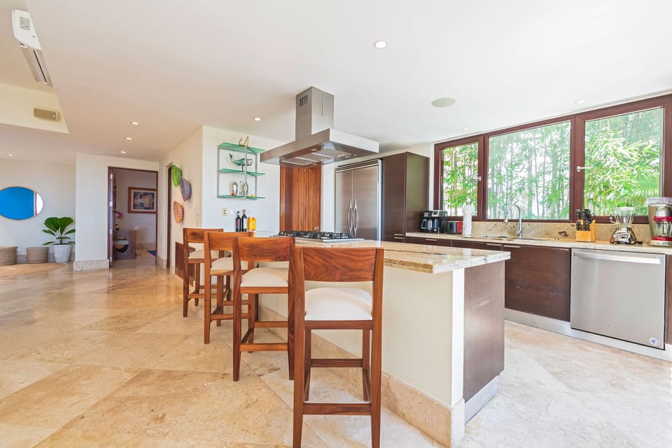 Kitchen island with bar stools
