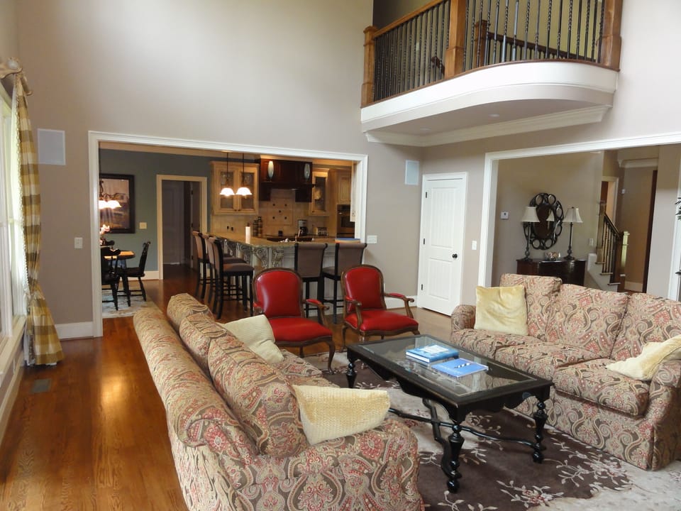 Family Room with views into Kitchen and Breakfast Room