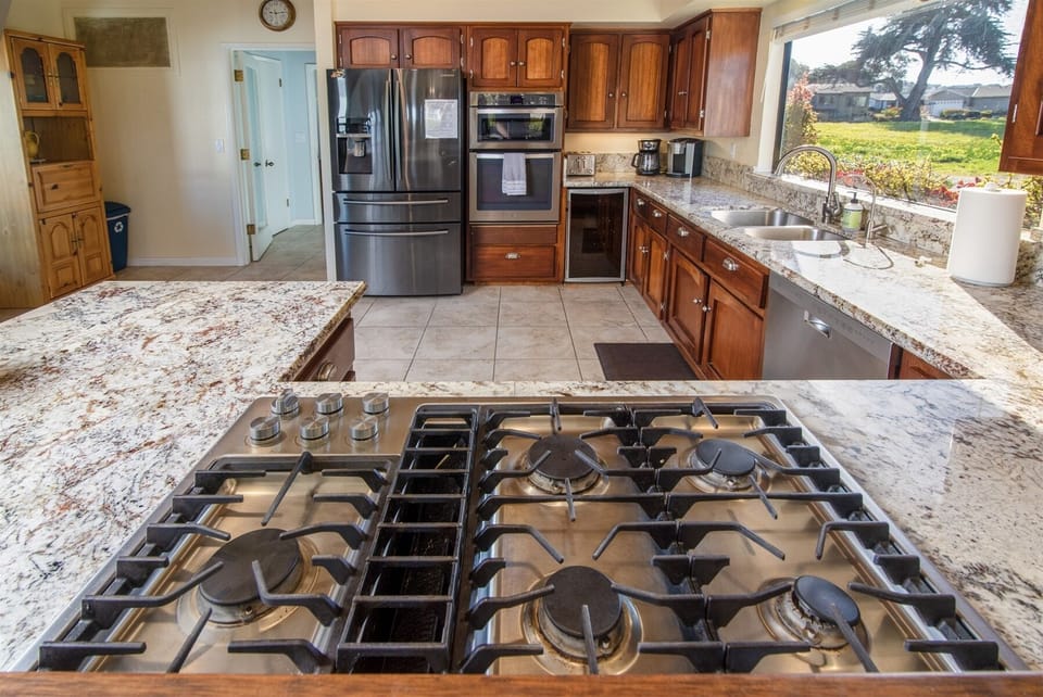 This gourmet kitchen provides everything the gourmet chef could wish for plus a wine refrigerator.