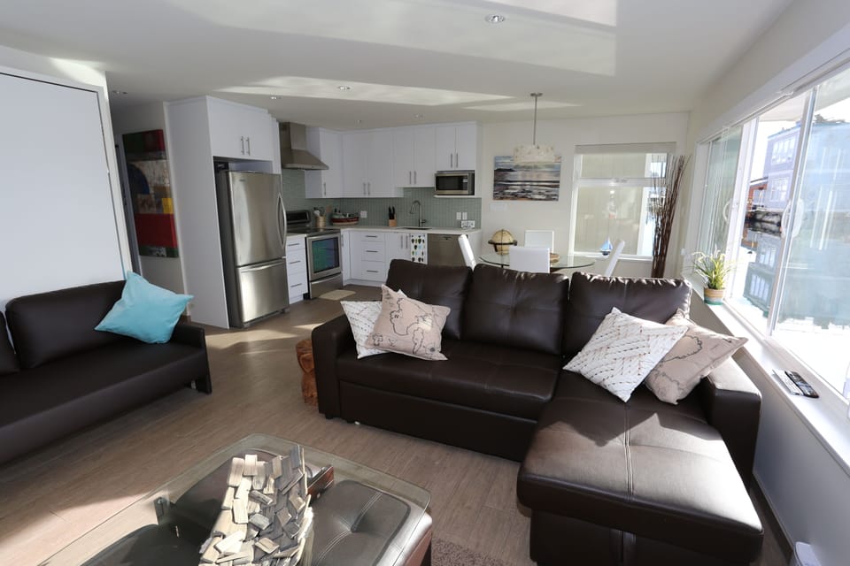 Pull out sofa bed in the main living area. Located beside the murphy bed.