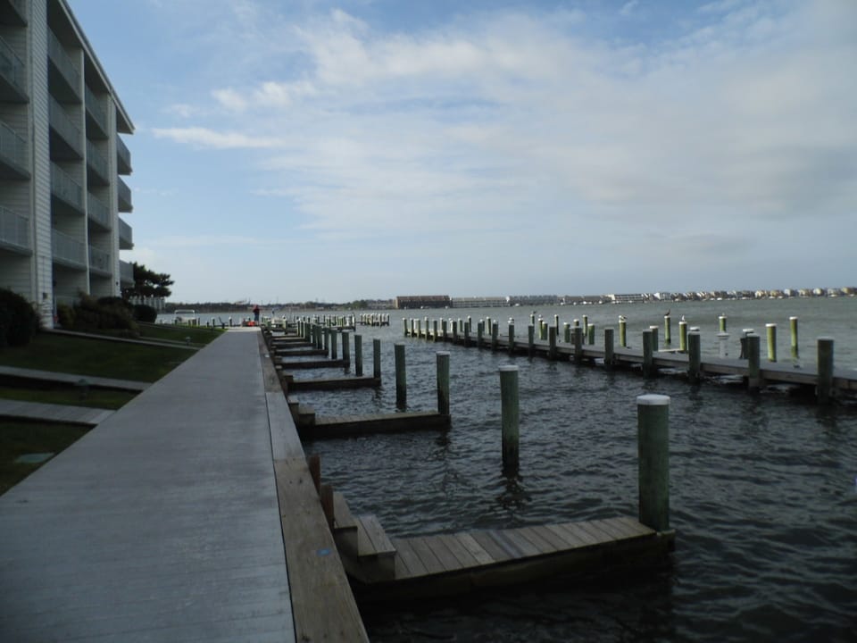 Docks right outside of our balcony--for crabbing, fishing or docking your boat.