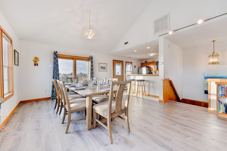 A nice, open floor plan allows for easy gathering in the top level great room, dining area, and kitchen.