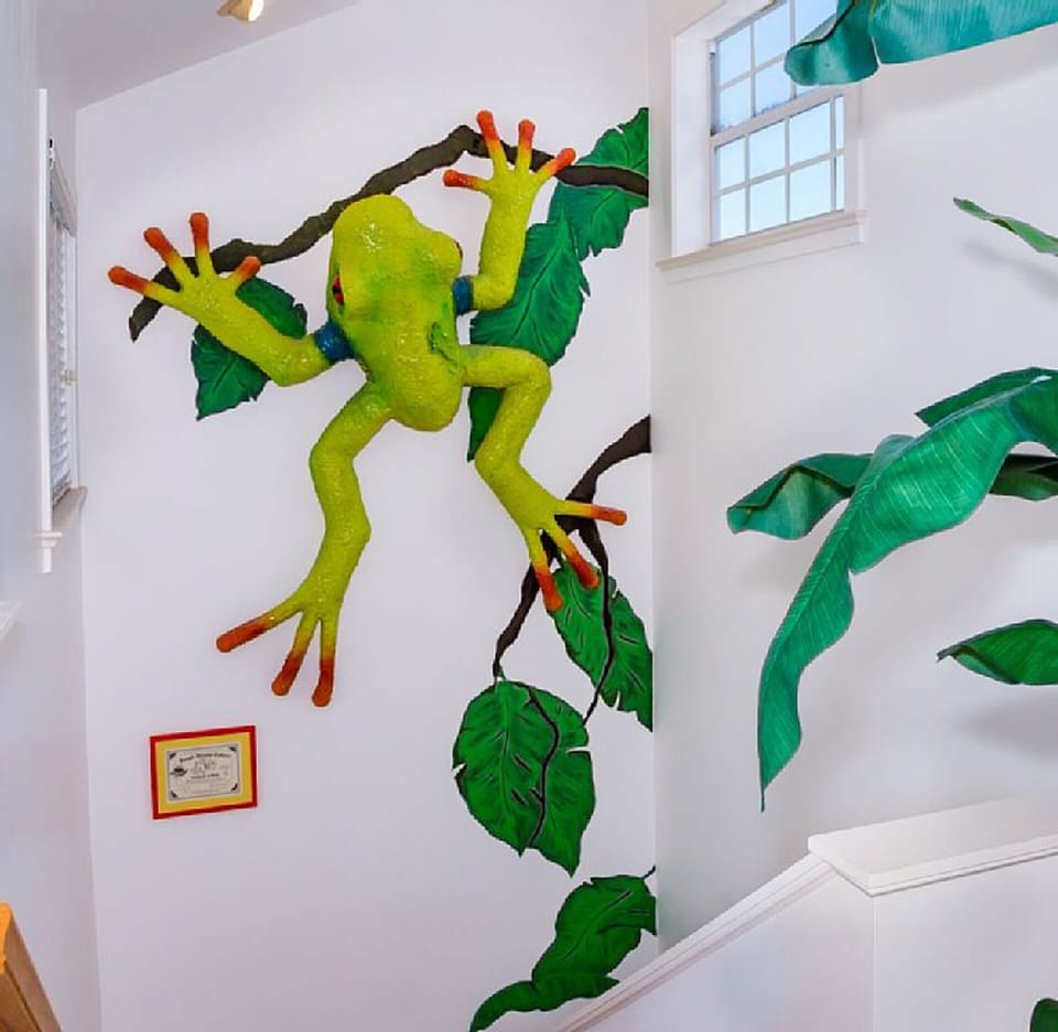 Unique Frog Art in Stair Way