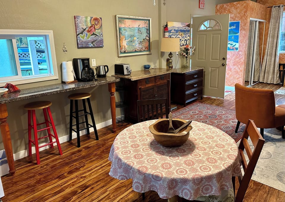 Coffee maker, coffee grinder, electric tea pot, convection oven, toaster, enjoy!