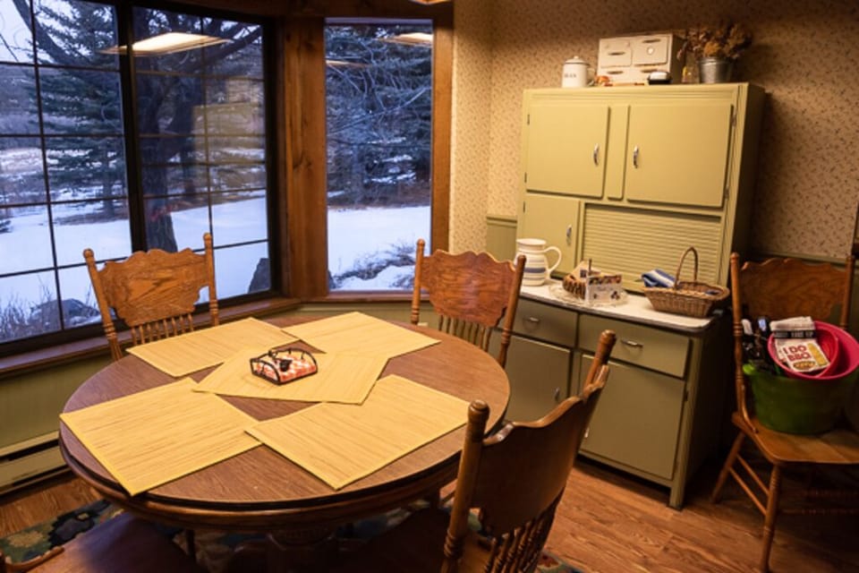 Dining area and old Hoosier cabinet