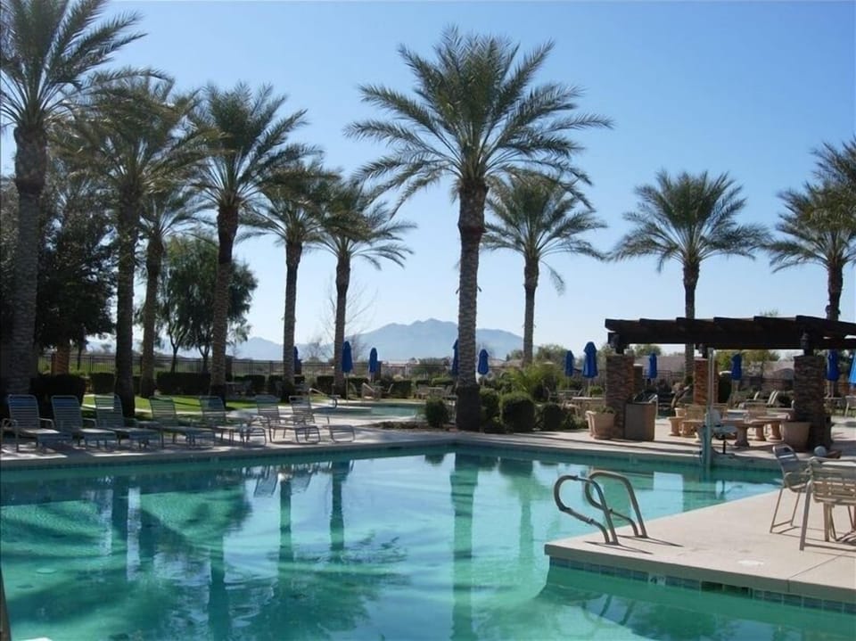 Trilogy Clubhouse North Pool and SanTan Mountains.