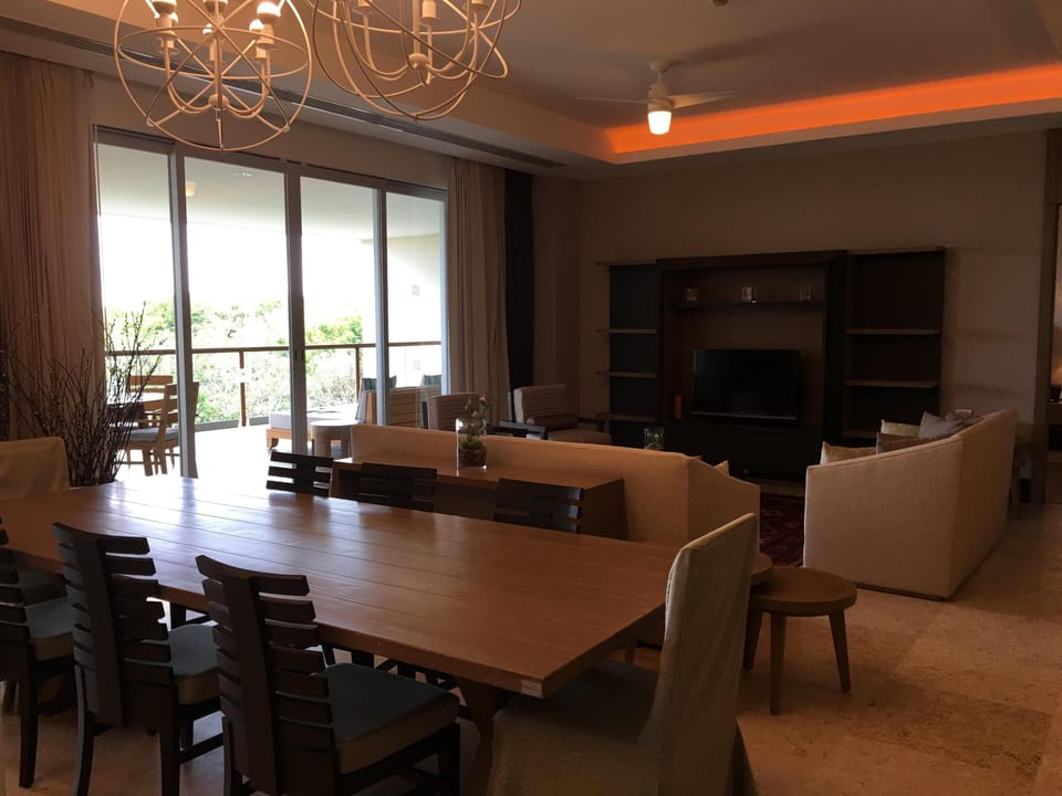 Second dining area and living room with pull out couch.