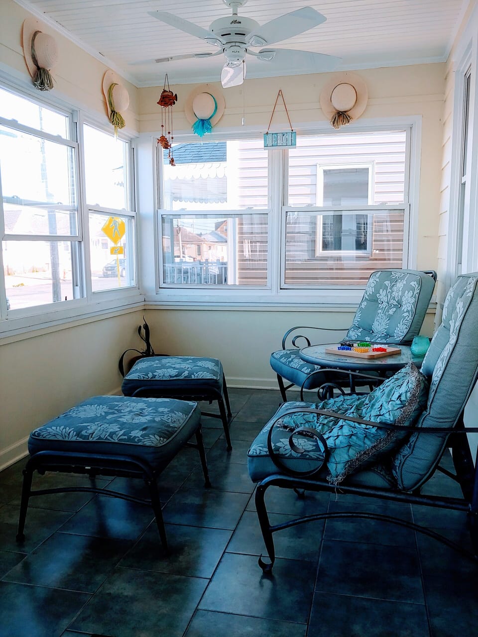 The front porch is a great place to sit back and relax any time of day. 