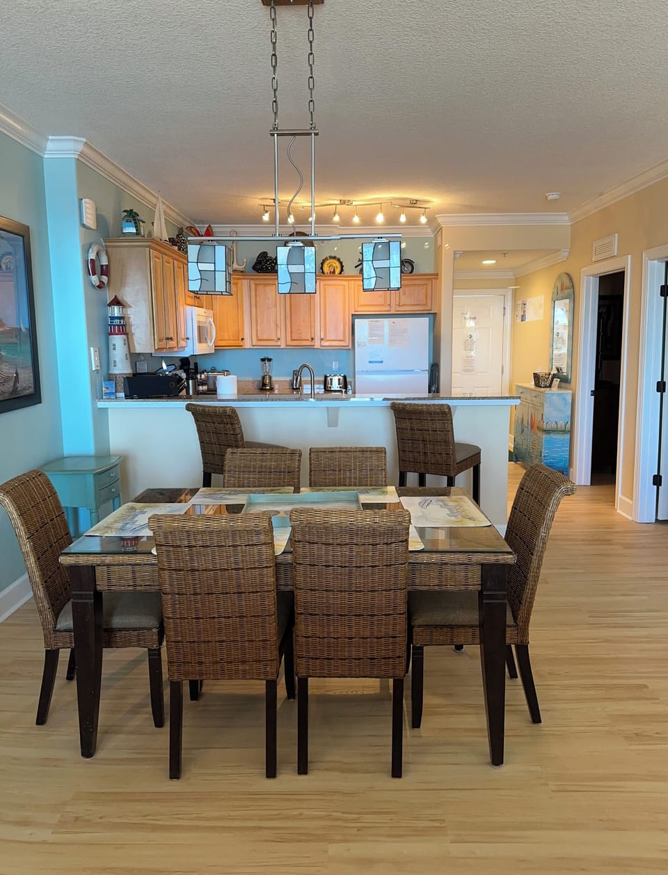 Inside dining for 6, with additional seating at breakfast bar