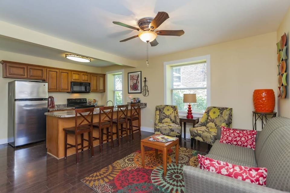 Downstairs kitchen/living room (furniture changed with dining room table for 8).