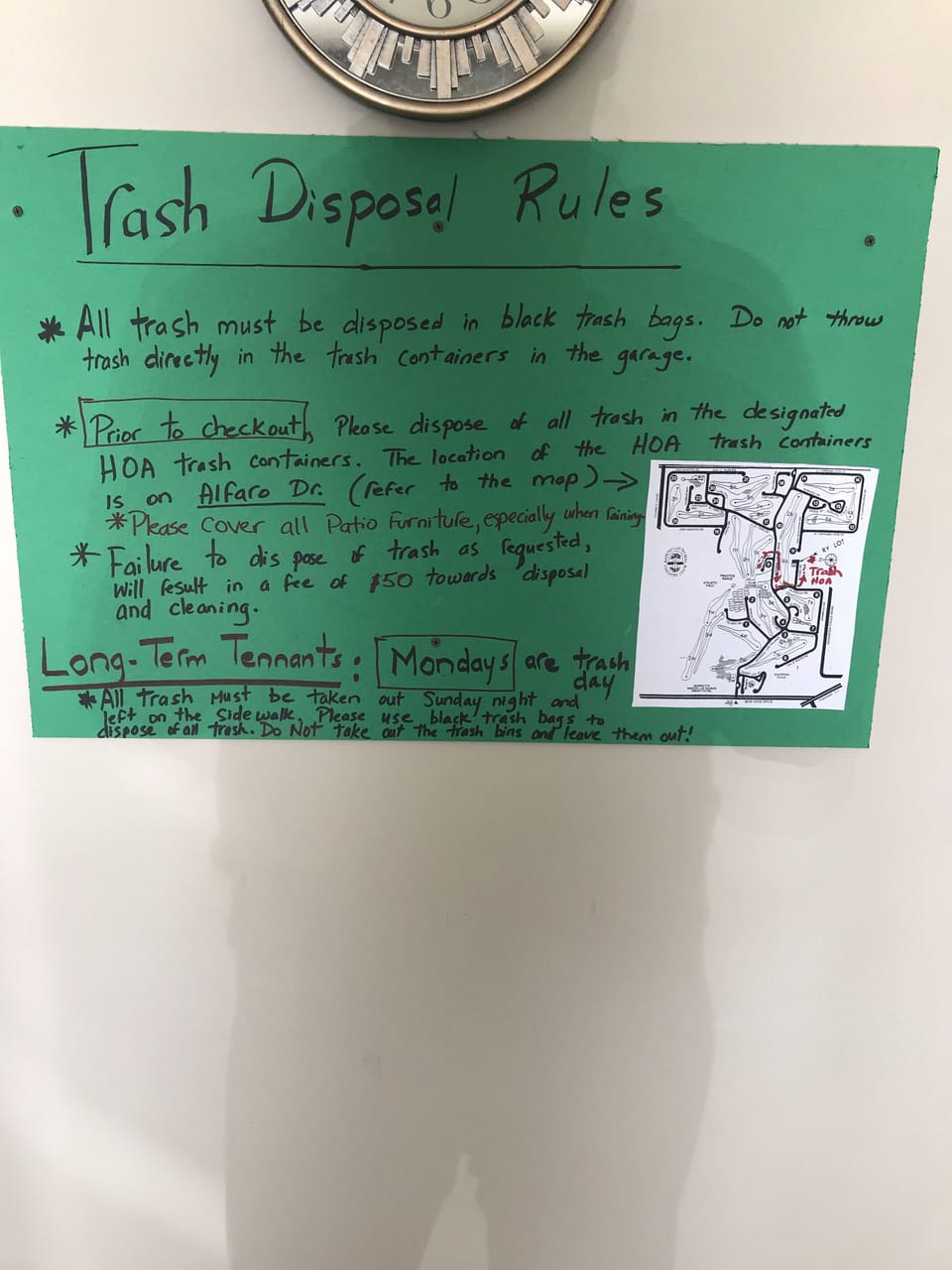 House Rules for Trash and Patio.