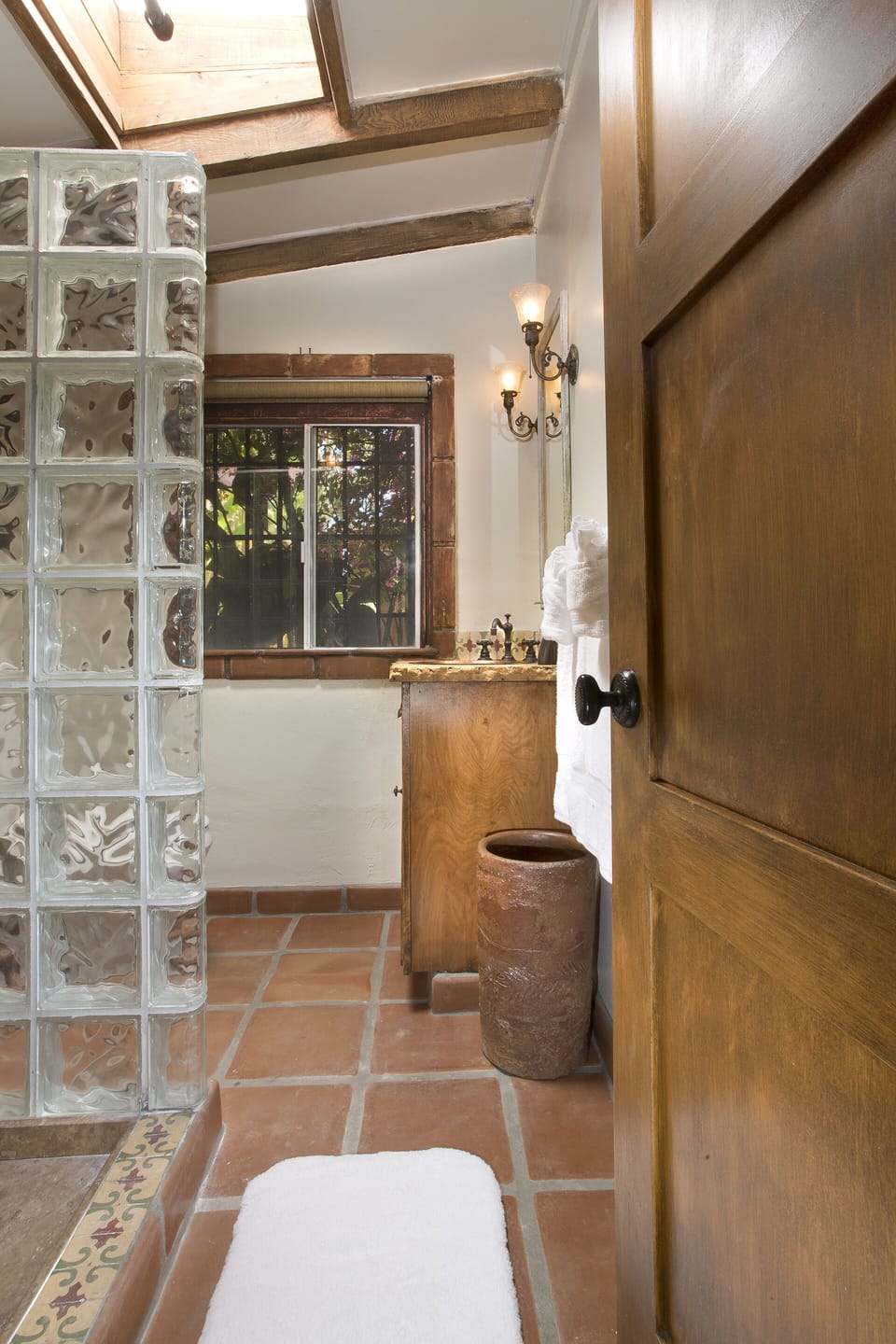 Casita Antigua's Spanish tile bathroom with walk-in shower is private.

