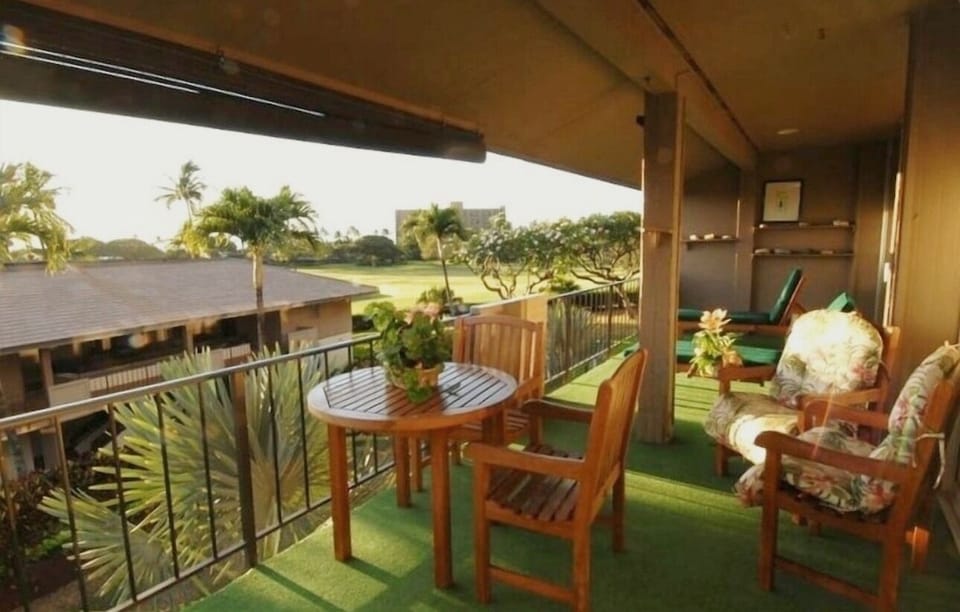 Spacious lanai accessible from living and the bedroom.