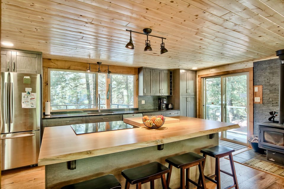 Seating area at kitchen wood top island