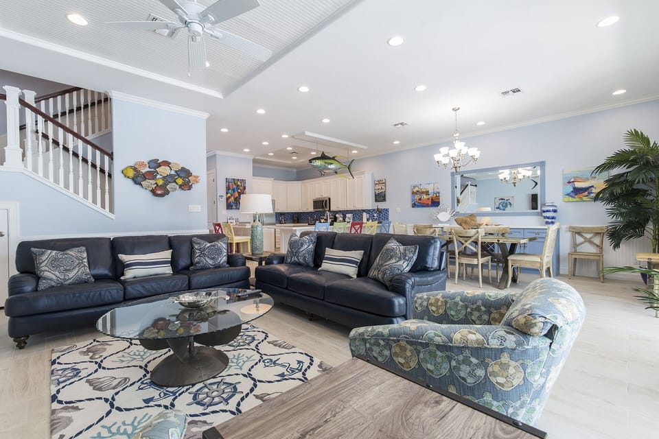 Bright and welcoming living area connected seamlessly to the kitchen and dining space.