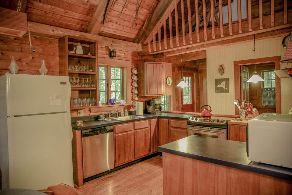 The kitchen greets you upon entry and is fully equipped.  