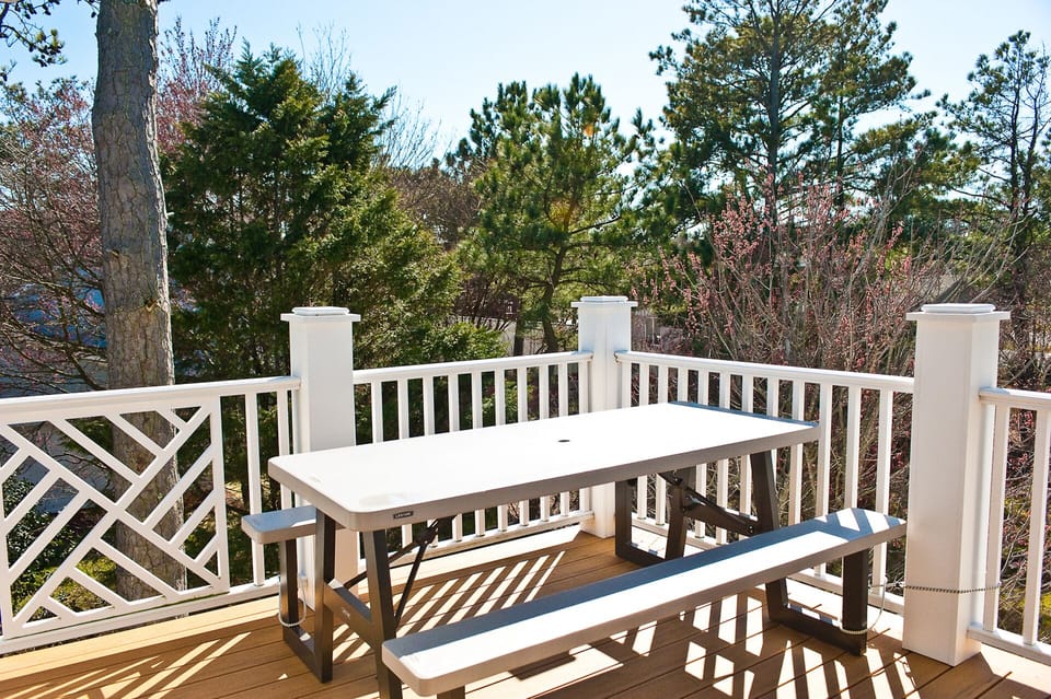 Picnic table on the deck- perfect for crabs.  An osprey likes to perch nearby.