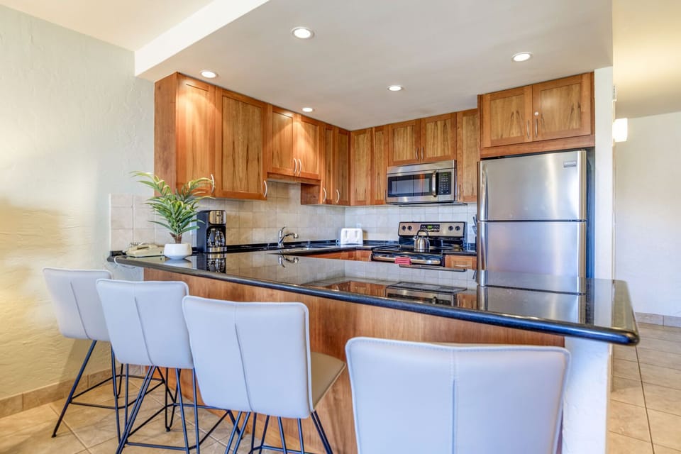 Well-lit kitchen/dining area