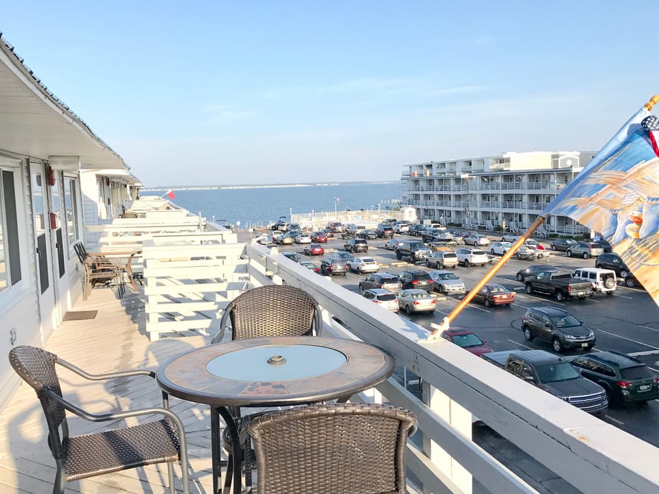Rooftop patio overlooking the bay and pool