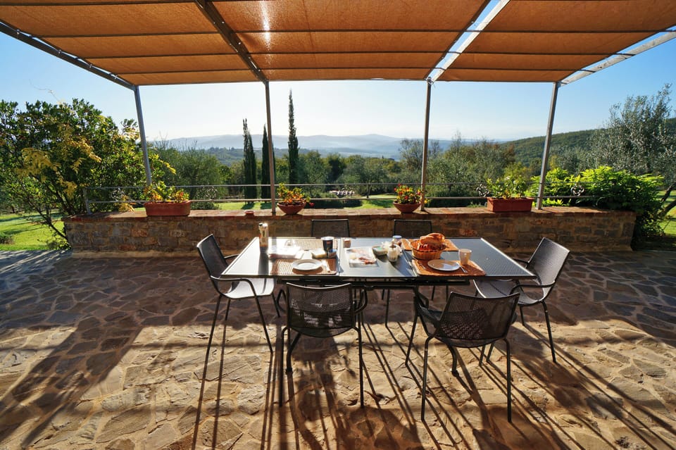 On an morning you can sit in comfort on the terrace and enjoy the breakfast.