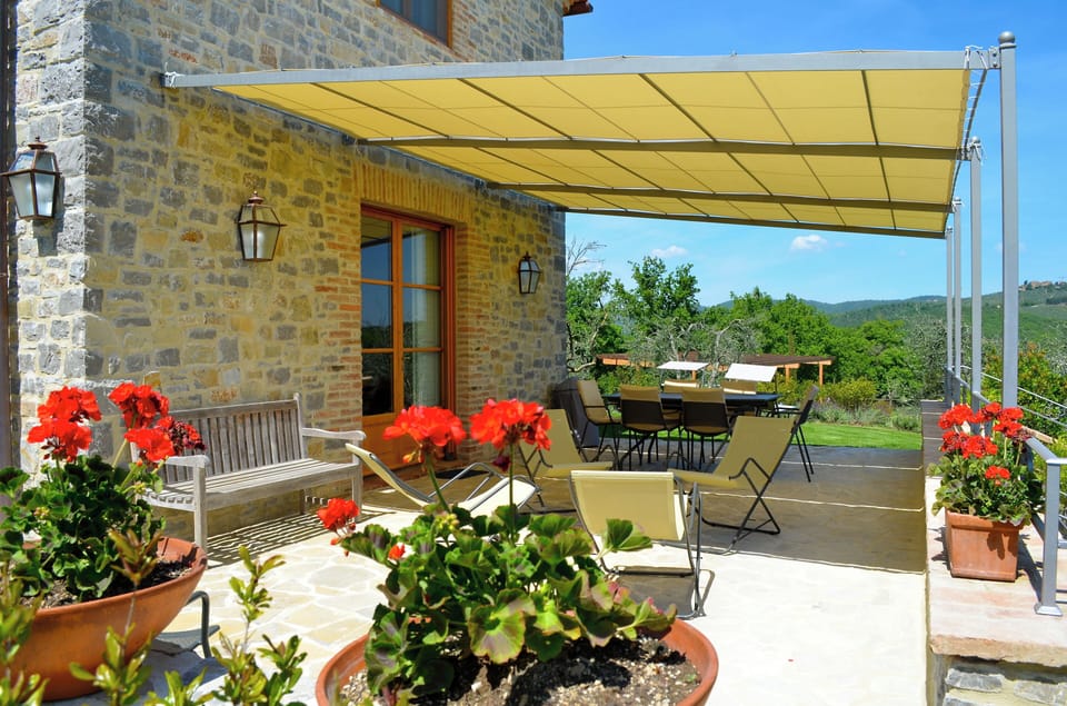 Fantastic view from the outside terrace to the olive grove and of the valley
