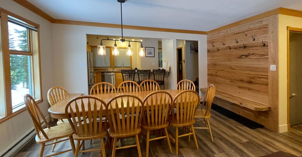 12 dining chairs and three bar stools, feature wall for gear 