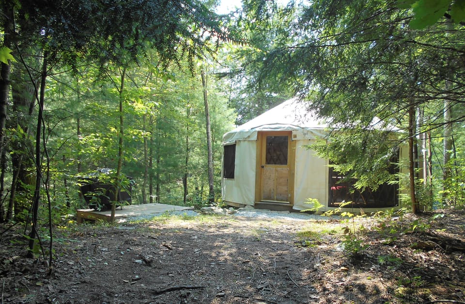 The front of the yurt with the gas grill...Fall is almost over... 