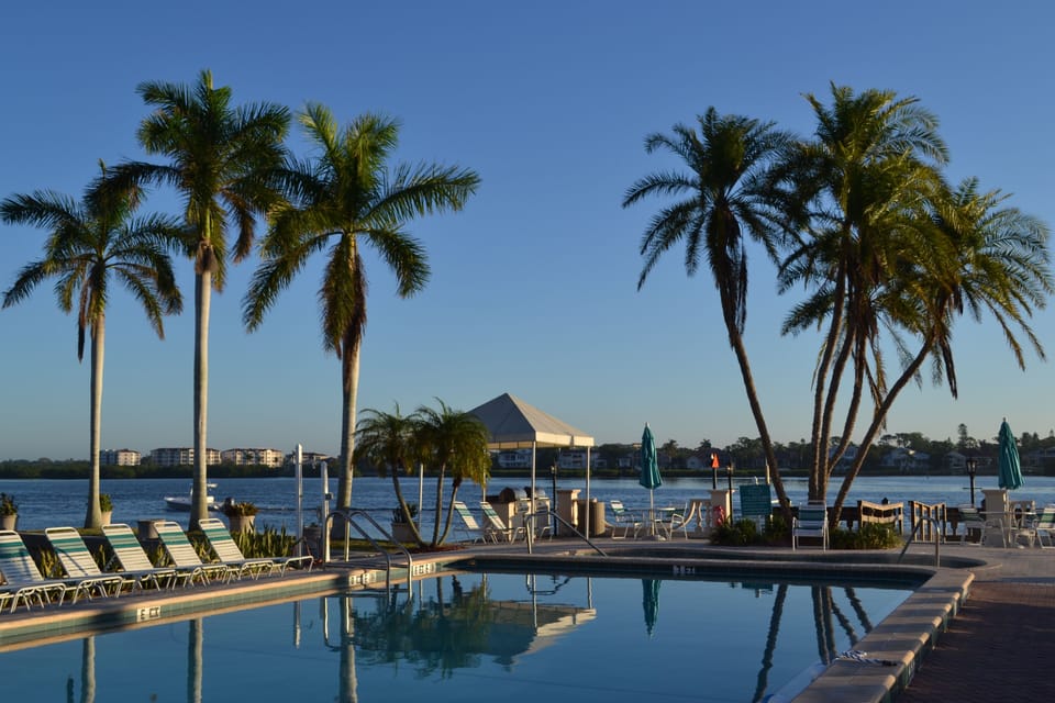 Grand bayside pool and hot tub area (plus fishing dock and BBQ area)