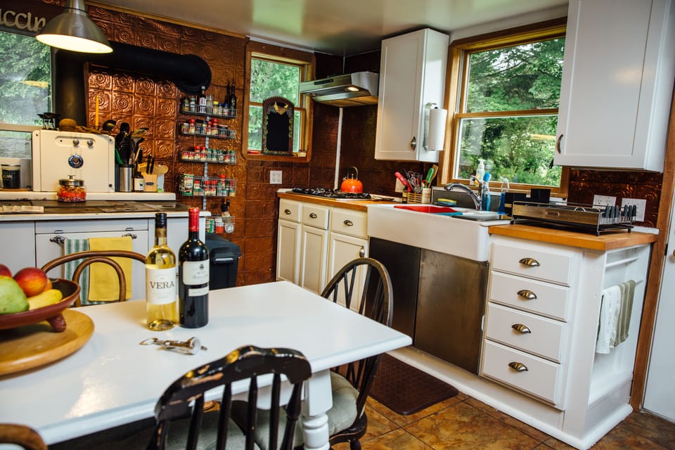 Kitchen with double farm sink