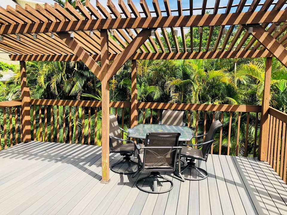 The deck provides a relaxing place for outdoor dining.