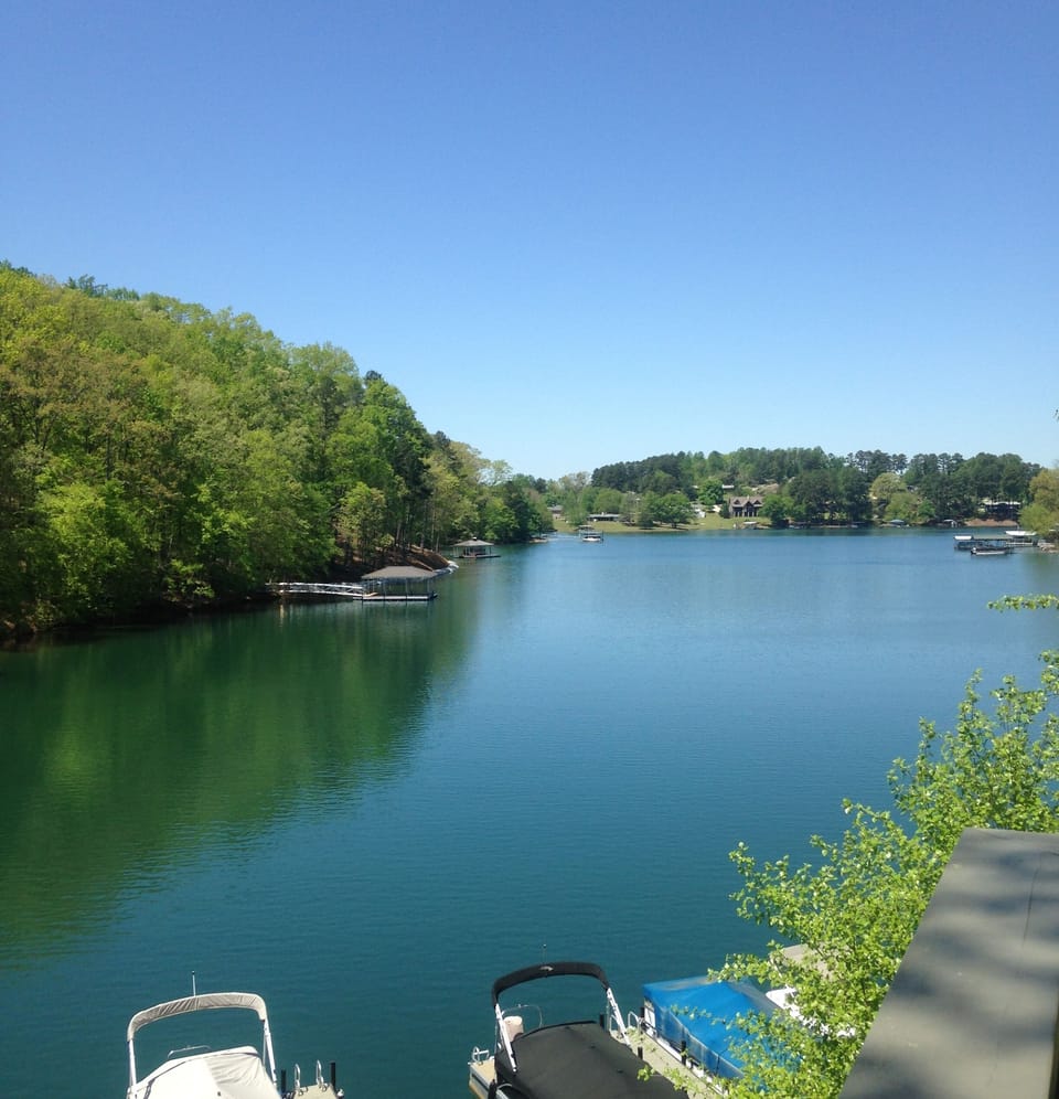 Clear emerald water. View from balcony