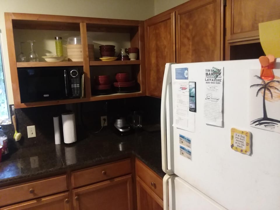 Kitchen.  Microwave, coffee maker, toaster, French press, blender, crockpot 