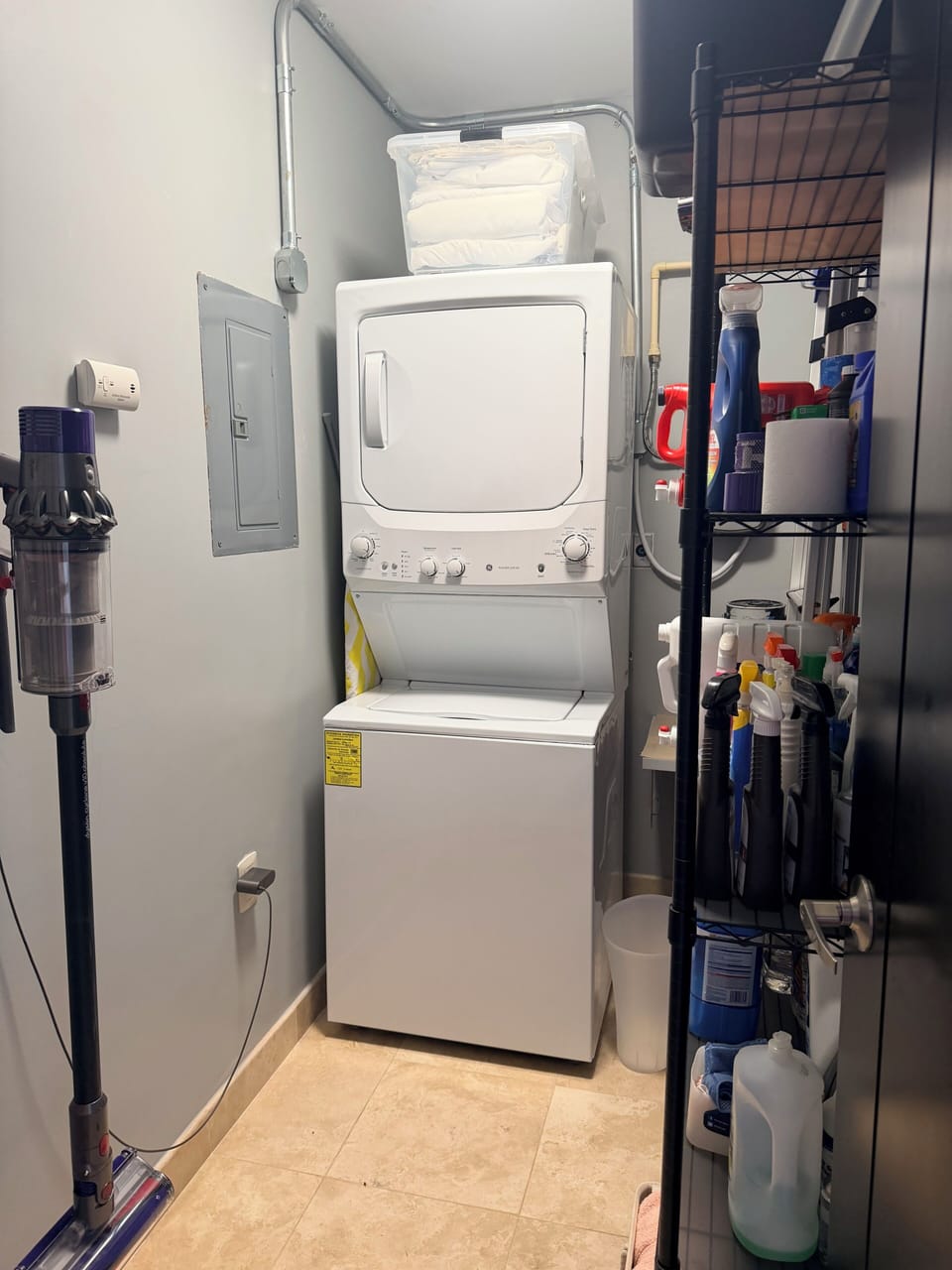 Laundry room with laundry supplies are provided in your stay