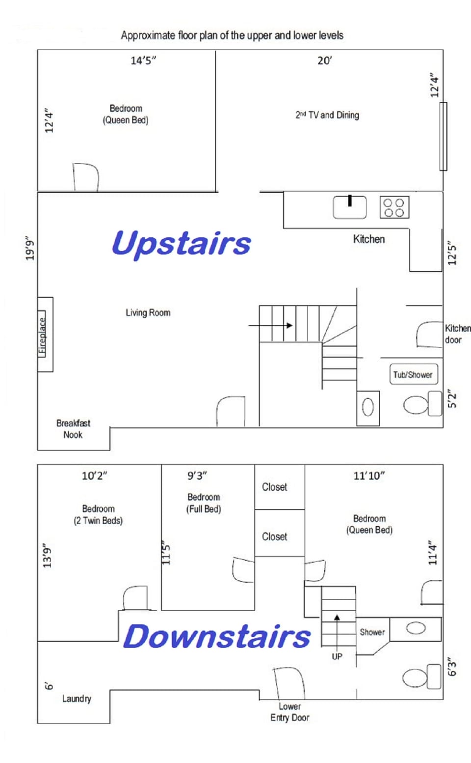 Approximate Floor Plan. View of lake from upstairs living room & nook
