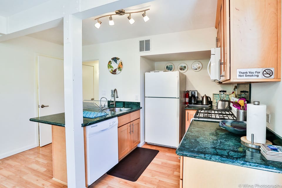 Remodeled kitchen with granite counter tops.  